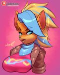 activision anthro blonde_hair blue_eyes breasts bust_portrait crash_bandicoot_(series) female fur hair hi_res jamoart lips lipstick makeup multicolored_hair pirate_tawna portrait scarf short_hair solo two_tone_hair video_games 