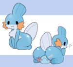  &lt;3 2022 :3 ambiguous_gender anthro big_butt blue_body blush breasts butt digital_drawing_(artwork) digital_media_(artwork) duo facesitting female female/ambiguous feral looking_back mudkip nintendo nude open_mouth pok&eacute;mon pok&eacute;mon_(species) question_mark simple_background sleepysous smile thick_thighs video_games wooper 