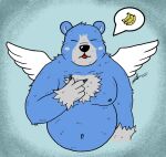  2022 anthro belly big_belly blue_body eyes_closed humanoid_hands male mammal moobs moosh navel nipples oracle_of_ages oracle_of_seasons overweight overweight_male solo sweetpand4 ursid wings 