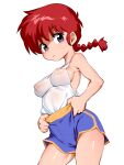  1girl armpits bangs bare_arms bare_shoulders boxers braid braided_ponytail breasts cameltoe camisole covered_nipples cowboy_shot eyebrows_visible_through_hair funnyari genderswap genderswap_(mtf) long_hair looking_at_viewer male_underwear medium_breasts nipples no_bra perky_breasts ranma-chan ranma_1/2 red_hair saotome_ranma see-through shiny shiny_skin simple_background solo underwear white_background white_camisole 