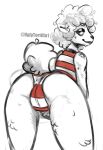  anthro bovid butt camel_toe caprine clothing curled_hair curled_tail female hair hi_res looking_at_viewer mammal panties panty_shot presenting presenting_hindquarters sha_(twf) sheep simple_background solo the_walten_files ugly_tortilla underwear white_body 