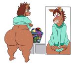  anthro big_butt blush bojack_horseman bottomless brown_body brown_hair butt caught_off_guard clothed clothing clothing_pull color_edit colored covering covering_crotch covering_self ear_piercing edit embarrassed embarrassed_nude_female equid equine female freckles freckles_on_butt furrycheetah_(artist) hair hi_res hollyhock_manheim-mannheim-guerrero-robinson-zilberschlag-hsung-fonzerelli-mcquack_(bojack_horseman) horse mammal netflix nondelismell overweight overweight_female piercing shirt shirt_pull solo thick_thighs topwear topwear_pull undressing undressing_self wide_hips 