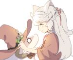  1girl animal_ears cloud_horizon goat hat long_hair margaret_(vtuber) sibyl virtual_youtuber white_hair witch witch_hat wolf_ears wolf_girl yellow_eyes 