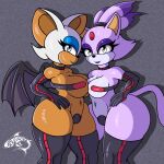  absurd_res anthro blaze_the_cat breasts chiropteran domestic_cat felid feline felis female fur hi_res mammal membrane_(anatomy) membranous_wings navel purple_body purple_fur renegade-157 rouge_the_bat sega sonic_the_hedgehog_(series) wings 