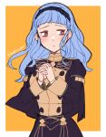  1girl bags_under_eyes bangs blue_hair blush breasts closed_mouth do_m_kaeru fire_emblem fire_emblem:_three_houses fire_emblem_warriors:_three_hopes garreg_mach_monastery_uniform long_hair long_sleeves looking_at_viewer marianne_von_edmund simple_background solo uniform upper_body 