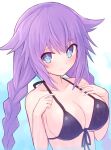  1girl bangs bikini black_swimsuit blue_eyes braid breasts choujigen_game_neptune cleavage closed_mouth hair_between_eyes large_breasts long_hair looking_at_viewer neptune_(series) purple_hair purple_heart shy suta_(clusta) swimsuit symbol-shaped_pupils twin_braids upper_body 