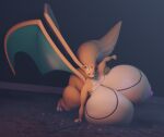  3d_(artwork) anthro big_breasts blender_(software) breasts concrete_floor darkdraketom digital_media_(artwork) dragonite female hi_res huge_breasts hyper hyper_breasts multicolored_body nintendo nipples orange_body pink_eyes pink_nipples pok&eacute;mon pok&eacute;mon_(species) solo superhero_landing thick_thighs two_tone_body video_games wings 