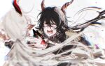  2boys absurdres animal_ears arknights bangs black_hair blood blood_on_hands calcite_(arknights) crying crying_with_eyes_open ebenholz_(arknights) epaulettes eyebrows_visible_through_hair goat_boy goat_ears goat_horns highres horns long_hair low_ponytail multiple_boys open_mouth simple_background sketch tears upper_body very_long_hair white_background white_eyes white_hair zuo_daoxing 