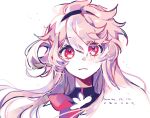  1girl black_hairband closed_mouth commentary dated elsword frown hairband highres laby_(elsword) light_particles long_hair neck_ribbon pink_eyes pink_hair pink_ribbon ribbon signature sketch solo vender white_background 