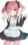  absurdres alternate_costume apron black_dress cowboy_shot dress eiji_(monochromexd) enmaided hair_bobbles hair_ornament highres kantai_collection looking_at_viewer maid one-hour_drawing_challenge one_eye_closed pink_eyes pink_hair pink_legwear sazanami_(kancolle) short_hair simple_background standing thighhighs tongue tongue_out twintails white_apron white_background 
