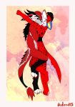 absurd_res anthro canid canine canis cuddling dragon duo fur furred_dragon hi_res horn intimate looking_at_another looking_at_partner love male male/male mammal red_body red_fur scales smile spots spotted_body spotted_fur wolf 