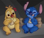  &lt;3 2022 4_toes alien ambiguous_gender antennae_(anatomy) blue_body blue_claws blue_eyes blue_fur blue_nose blue_pawpads blush blush_lines brown_eyes brown_pawpads buckteeth chest_tuft claws digital_drawing_(artwork) digital_media_(artwork) dipstick_antennae disney duo eating elbow_tuft experiment_(lilo_and_stitch) feet food fur hand_on_knee hand_on_leg happy head_tuft lilo_and_stitch looking_aside looking_at_another male_(lore) multicolored_antennae notched_ear pawpads pupils red_nose reuben_(lilo_and_stitch) sandwich_(food) shaded sitting smile spacegaylien stitch_(lilo_and_stitch) teeth toes tongue tongue_out tuft watermark white_pupils yellow_body yellow_fur 