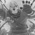  1:1 anthro canid canine canis clothing flower fur hi_res link_(wolf_form) male mammal melee_weapon minish nintendo plant sixsydes smile solo sword the_legend_of_zelda tunic video_games weapon wolf 