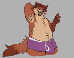  2022 anthro armpit_hair belly body_hair bulge canid canine clothing disney fox gideon_grey hi_res humanoid_hands male mammal overweight overweight_male simple_background solo stinkydisaster underwear zootopia 