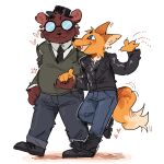  1:1 angus_delaney anthro canid canine cartvage_(artist) clothing couple_(disambiguation) duo eyewear fox glasses gregg_lee hat headgear headwear hi_res male male/male mammal necktie night_in_the_woods smile ursid video_games 