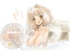  bad_id bad_pixiv_id blonde_hair blush breasts brown_eyes brown_hair censored glansjob hage handjob large_breasts nipples nude oekaki onsen open_mouth original partially_submerged penis smile translated water wet 