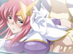  bent_over blue_eyes blush breast_press breasts clothed_sex doggystyle gloves gundam gundam_seed gundam_seed_destiny hair_ornament large_breasts long_hair meer_campbell pink_hair pussy_juice sex solo_focus star star_hair_ornament takapiko 