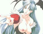  artist_request breasts demon_girl head_wings huge_breasts long_hair morrigan_aensland nipples solo succubus traditional_media vampire_(game) 