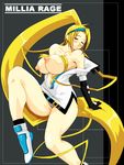  artist_request blonde_hair blue_eyes blue_headband blush breasts cleavage elbow_gloves gloves guilty_gear hairband huge_breasts long_hair millia_rage nipples open_clothes open_shirt panties pantyshot shirt solo underwear 