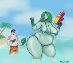  absurd_res anthro awful_lad beach bikini bovid bovine breasts camel_toe cattle chubby_female clothing duo female garth_(awful_lad) hi_res human larger_female laser_sight male male/female mammal minty_(awful_lad) muscular muscular_female overweight overweight_female seaside size_difference slightly_chubby sunburn swimming_trunks swimwear tattoo thick_thighs toy toy_gun water_gun wide_hips 