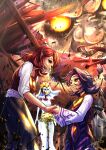  1boy 1girl absurdres anju brown_eyes brown_vest grey_skirt highres holding_hands kafei looking_at_another mihanada-totsuki moon_(majora&#039;s_mask) pants purple_hair purple_pants purple_vest red_hair shirt skirt smile tears the_legend_of_zelda the_legend_of_zelda:_majora&#039;s_mask vest white_shirt 