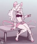  anthro big_ears bra breasts cellphone clothing ear_piercing ear_ring eyeshadow female fur hair hi_res jewelry kidcub lily_(lilysqueak) makeup mammal mouse murid murine necklace open_top phone piercing rodent sitting smartphone solo underwear white_body white_fur white_hair 