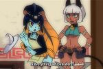  1990s_(style) 2girls animal_ears black_hair cat_ears cat_girl cat_tail eyebrows_visible_through_hair firemauer long_hair minette_(skullgirls) ms._fortune_(skullgirls) multiple_girls open_mouth retro_artstyle short_hair skullgirls tail white_hair 