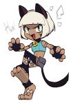  1girl animal_ears cat_ears cat_girl chibi dark_skin firemauer highres looking_at_viewer ms._fortune_(skullgirls) open_mouth short_hair simple_background skullgirls smile solo white_background white_hair 