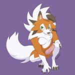  agatha-hart anthro balls canid canine dusk_lycanroc erection genitals green_eyes hi_res knot looking_at_viewer lycanroc male mammal nintendo nude penis pok&eacute;mon pok&eacute;mon_(species) simple_background solo video_games 
