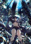  1girl black_rock_shooter black_rock_shooter:_dawn_fall black_rock_shooter_(character) blue_eyes chain ekm long_hair looking_at_viewer scar shorts solo twintails weapon 