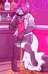  absurd_res accidents anthro bar beverage bodily_fluids bottomwear canid canine clothed clothing drunk dusty_fox embarrassed fox genital_fluids happen hi_res humiliation male mammal pants peeing pink shorts solo subdivisions substance_intoxication urine wet wetting 