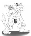  anthro bear_hug biceps big_muscles bulge duo felid fight hi_res lagomorph leporid lion male mammal monochrome muscular muscular_male pantherine rabbit saturnawolf 