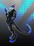  anthro clothing dragon glowing hi_res latex raining stripes suit tarrex teryx teryx_commodore 