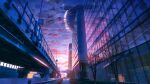  building bush city cityscape cloud commentary_request fantasy highres highway moon night night_sky no_humans original outdoors overpass reflection scenery sky smile_(qd4nsvik) tree 