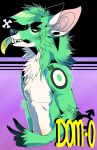  abstract_background anthro big_ears black_body black_ears black_fur black_lips black_markings blue_tongue canid cheek_tuft chest_tuft ear_piercing ears_back elbow_tufts facial_tuft fangs fur gauged_ear glistening glistening_eyes green_body green_eyes green_fur green_hair green_tongue hair half-length_portrait lips male mammal markings multicolored_tongue neck_tuft piercing pink_inner_ear pivoted_ears portrait princelykaden solo tongue tongue_out tuft white_body white_ears white_fur yellow_tongue 