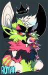  anthro big_ears black_body black_ears black_fur black_tail cheek_tuft chest_tuft chibi crotch_tuft crown ear_piercing facial_tuft fangs fingerless_(marking) front_view fur gauged_ear green_body green_ears green_fur hair male neck_tuft nude orange_eyes piercing pink_body pink_fingers pink_fur pink_nose pink_sclera pink_tail pink_toes princelykaden red_tongue sitting solo spread_legs spreading toeless_(marking) tongue tongue_out tuft white_hair white_inner_ear 