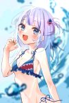  1girl artist_request bangs blue_eyes blue_hair blunt_bangs breasts gawr_gura hair_ornament highres hololive hololive_english holomyth medium_hair multicolored_hair shark_girl shark_hair_ornament sharp_teeth small_breasts solo streaked_hair swimsuit teeth two_side_up virtual_youtuber white_hair 