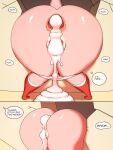  3:4 after_sex amy_rose anthro bent_over big_butt bodily_fluids bottomless butt clothed clothing comic cum cum_drip cum_in_ass cum_in_pussy cum_inside dripping eulipotyphlan excessive_cum female gaping genital_fluids hedgehog hi_res hole_in_wall mammal pink_body sega solo sonic_the_hedgehog_(series) text through_wall zaviel 