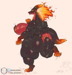  anthro big_breasts big_butt bodily_fluids breasts butt dragon female fire flaming_hair hi_res huge_butt looking_at_viewer looking_back looking_back_at_viewer nude pseudo_hair solo sweat thick_thighs ze_blackball.d 