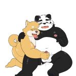  1:1 2022 anthro belly big_belly black_body black_nose bodily_fluids brown_body canid canine canis cum domestic_dog duo genital_fluids genitals giant_panda handjob hi_res humanoid_genitalia humanoid_hands humanoid_penis kemono male male/male mammal moobs nipples overweight overweight_male penile penis sangguri_32 sex simple_background sitting tongue tongue_out ursid white_background white_body young 