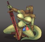  absurd_res anthro argonian arm_guards bethesda_softworks big_breasts bloodskall_blade boots bottomwear breasts clothing crouching curvy_figure face_mask female footwear fur_armor hi_res hood hourglass_figure loincloth looking_at_viewer pose potion potion_bottle scalie skimpy_armor small_waist solo spread_legs spreading tasha_the_argonian the_elder_scrolls video_games vitpla 