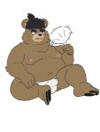  2021 3:4 absurd_res anthro belly big_belly black_nose brown_body bulge clothing hi_res kemono male mammal moobs navel nipples overweight overweight_male sangguri_32 sitting solo underwear ursid white_clothing white_underwear 