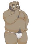  2022 anthro asian_clothing beard belly big_belly brown_body buruukoori clothing east_asian_clothing facial_hair fundoshi hi_res humanoid_hands japanese_clothing kemono love_mechanic male mammal mature_male moobs nipples overweight overweight_male simple_background smoking solo tom_(lm) underwear ursid white_clothing white_fundoshi white_underwear 