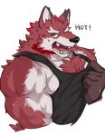  aidemcc anthro bodily_fluids body_hair canid canine chest_hair chest_tuft diederich_olsen_(knights_college) fur hi_res knights_college male mammal muscular muscular_anthro muscular_male pecs red_body red_fur solo sweat teacher tuft video_games visual_novel 