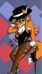  anthro big_breasts big_butt breasts butt canid canine clothed clothing elegant fem female female/female female_fox fluffy fox foxchen hat headgear headwear humanoid mammal night nightclub pinup pose rubber rubber_clothing rubber_suit sexy_eyes smile solo suit suite 