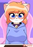  &lt;3 alfa995 animated anthro bell bell_collar blue_eyes blush bra breasts clothed clothing clothing_lift collar domestic_cat english_text eyewear felid feline felis female glasses looking_at_viewer mammal queen_(alfa995) solo text underwear 
