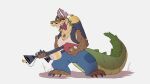 activision anthro big_tail bottomwear breasts canid canine canis claws cleavage clothed clothing crash_bandicoot_(series) crocodile crocodilian crocodylid crossgender dingo dingodile ear_piercing ear_ring female flamethrower fully_clothed hi_res hybrid jewelry mammal mtf_crossgender necklace open_mouth pants piercing ranged_weapon reptile scalie sharkrags sharp_teeth shirt simple_background solo tank_top teeth thick_tail tongue tongue_out topwear video_games weapon white_background yellow_sclera 