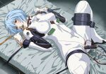  1girl ayanami_rei bed blue_hair censored clitoral_stimulation covered_nipples fellatio hair_ornament himemura_saki mosaic_censoring neon_genesis_evangelion object_insertion oral plugsuit rebuild_of_evangelion red_eyes restrained short_hair simulated_fellatio tube vaginal vaginal_object_insertion 