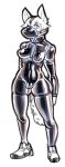  2019 anthro bdsm black_collar black_latex bodysuit breasts canid canine canis clothing collar female fluffy fluffy_tail footwear genitals greyscale hair jooshy latex latex_clothing mammal medium_breasts monochrome muzzle_(object) muzzled nipple_outline pussy rubber rubber_clothing rubber_suit shoes sketch skinsuit sneakers solo standing straps tight_clothing 