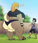  &lt;3 2017 age_difference anthro ball big_breasts big_butt black_hair breasts brown_body brown_fur brown_hair bulge butt canid canine canis clothed clothing deborah_(vdisco) dialogue domestic_dog duo erection erection_under_clothing fangs female fence football_(ball) footwear fur hair huge_breasts huge_butt human larger_female male mammal older_female outside overweight overweight_female partially_clothed shirt shoes size_difference smaller_male tan_body tan_skin tank_top teenager text thick_thighs thong topwear under_boob underwear vdisco wide_hips yard young younger_male 